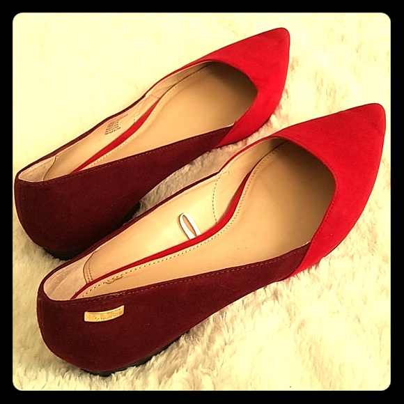 Calvin Klein Shoes - Red & oxblood suede pointed toe flats